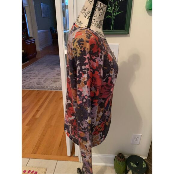 Maeve Anthropologie Kimmie Sweater Gray Floral Long Sleeve Pullover - Picture 2 of 8